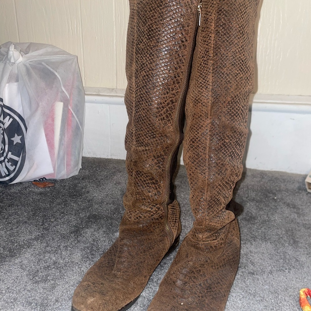Michael Kors Brown Snakeskin Knee-High Boots